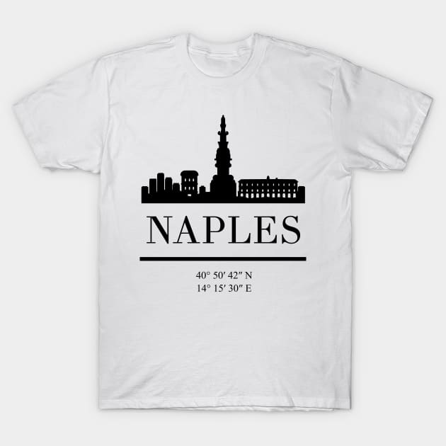 NAPLES ITALY BLACK SILHOUETTE SKYLINE ART T-Shirt by deificusArt